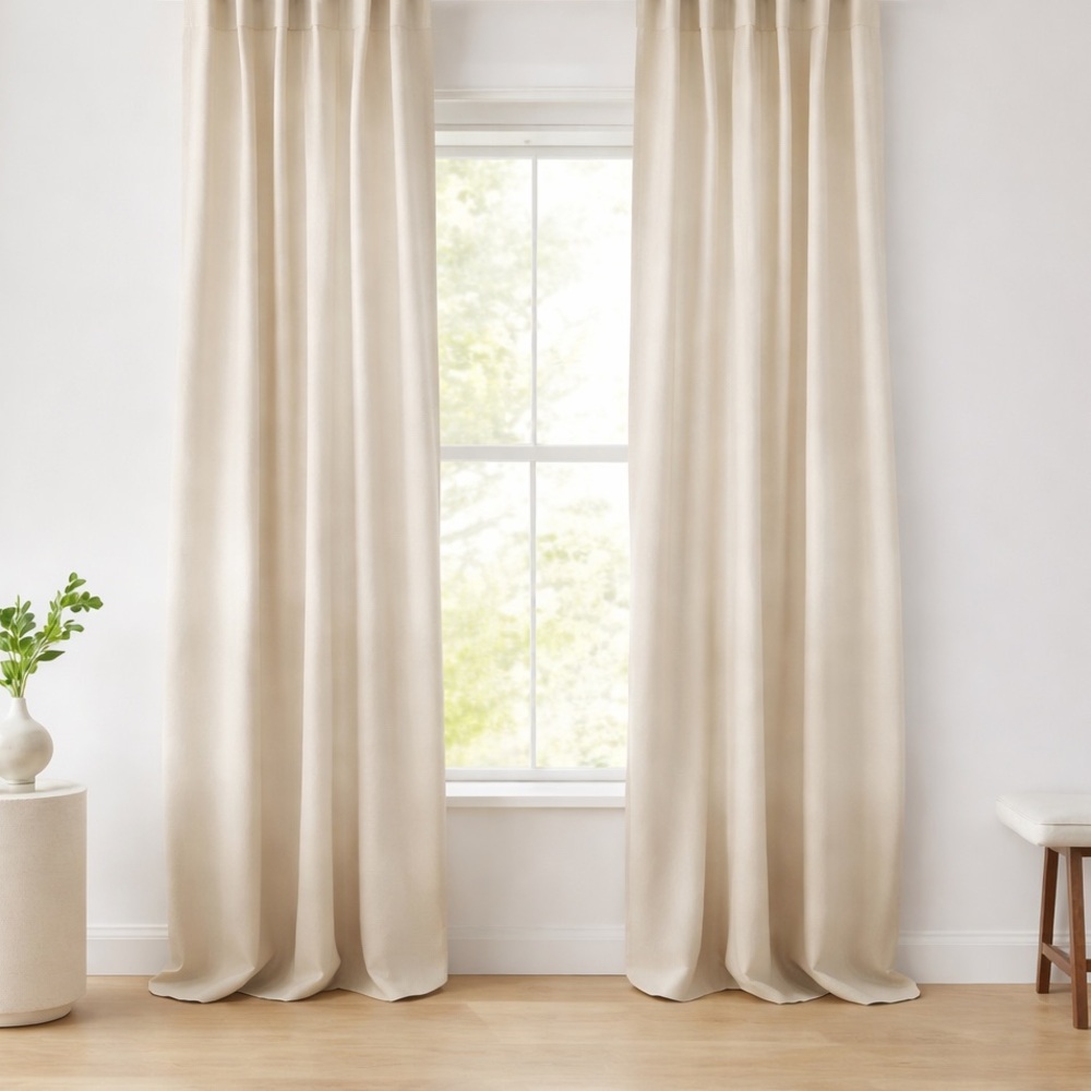 West Elm 48x81 flax linen curtain. Natural 48×84 0648 pole pocket hidden tab